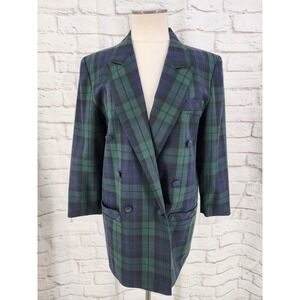 Vintage Tartan Plaid Longling Blazer Womens Size 12 Academia UK Made Preppy 90s